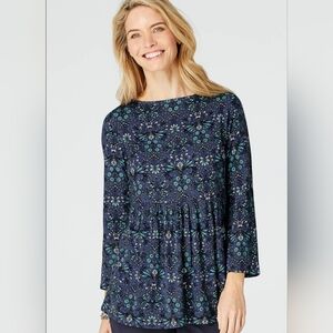J. Jill Peplum Floral Navy Blue Women's Small Top Cotton Modal